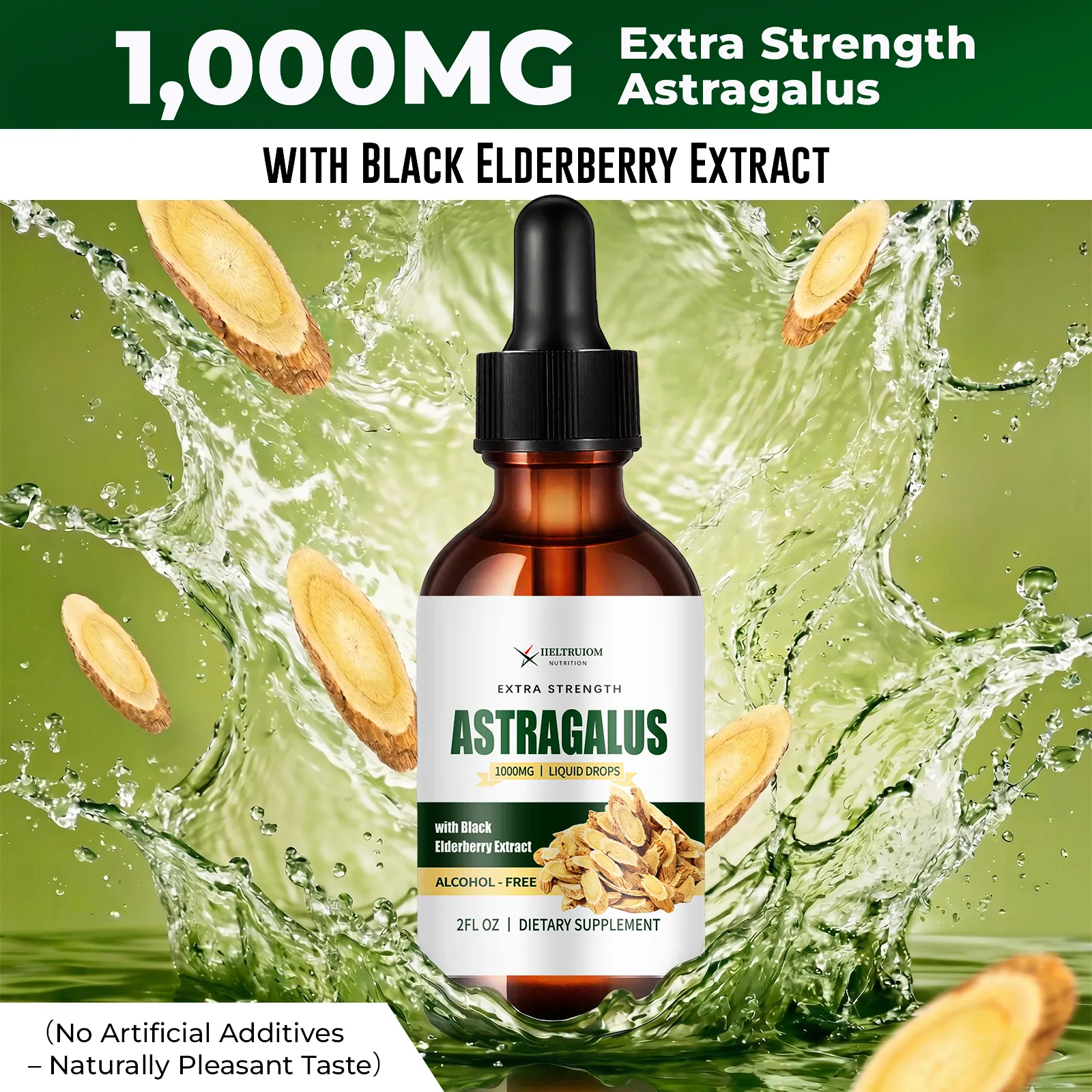 Organic Astragalus Root Liquid Extract with Black Elderberry & Vitamin C – 1000mg Astragalus Extract, Alcohol-Free Astragalus Supplement, Immune Support Herbal Drops (30 Servings)