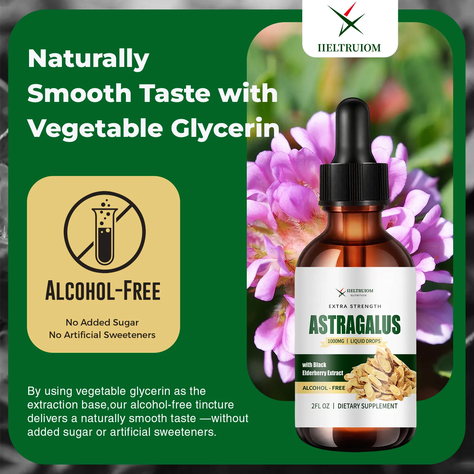 Organic Astragalus Root Liquid Extract with Black Elderberry & Vitamin C – 1000mg Astragalus Extract, Alcohol-Free Astragalus Supplement, Immune Support Herbal Drops (30 Servings)