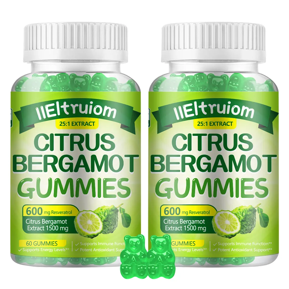 Citrus Bergamot 1500mg, Citrus Bergamot Gummies for Healthy Cholesterol, Bergamot Supplements 25:1 Extract from Italy Bergamot, Resveratrol & Niacin - Natural Vegan 60 Gummies