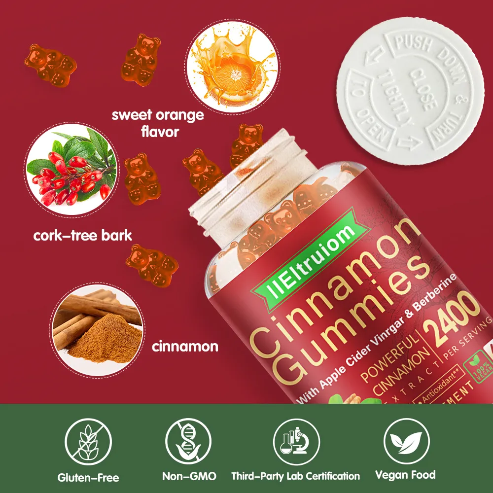 IIEltruiom Ceylon Cinnamon Gummies, Ceylon Cinnamon 2400mg with Berberine, Turmeric, Apple Cider Vinegar, Bitter Melon, Chromium - 60 Counts