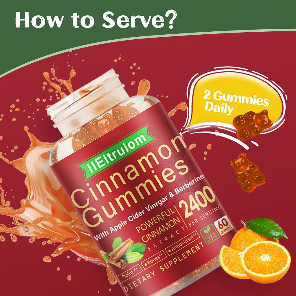 IIEltruiom Ceylon Cinnamon Gummies, Ceylon Cinnamon 2400mg with Berberine, Turmeric, Apple Cider Vinegar, Bitter Melon, Chromium - 60 Counts