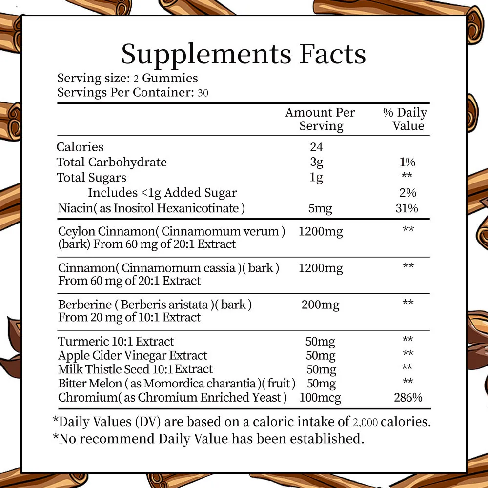 IIEltruiom Ceylon Cinnamon Gummies, Ceylon Cinnamon 2400mg with Berberine, Turmeric, Apple Cider Vinegar, Bitter Melon, Chromium - 60 Counts