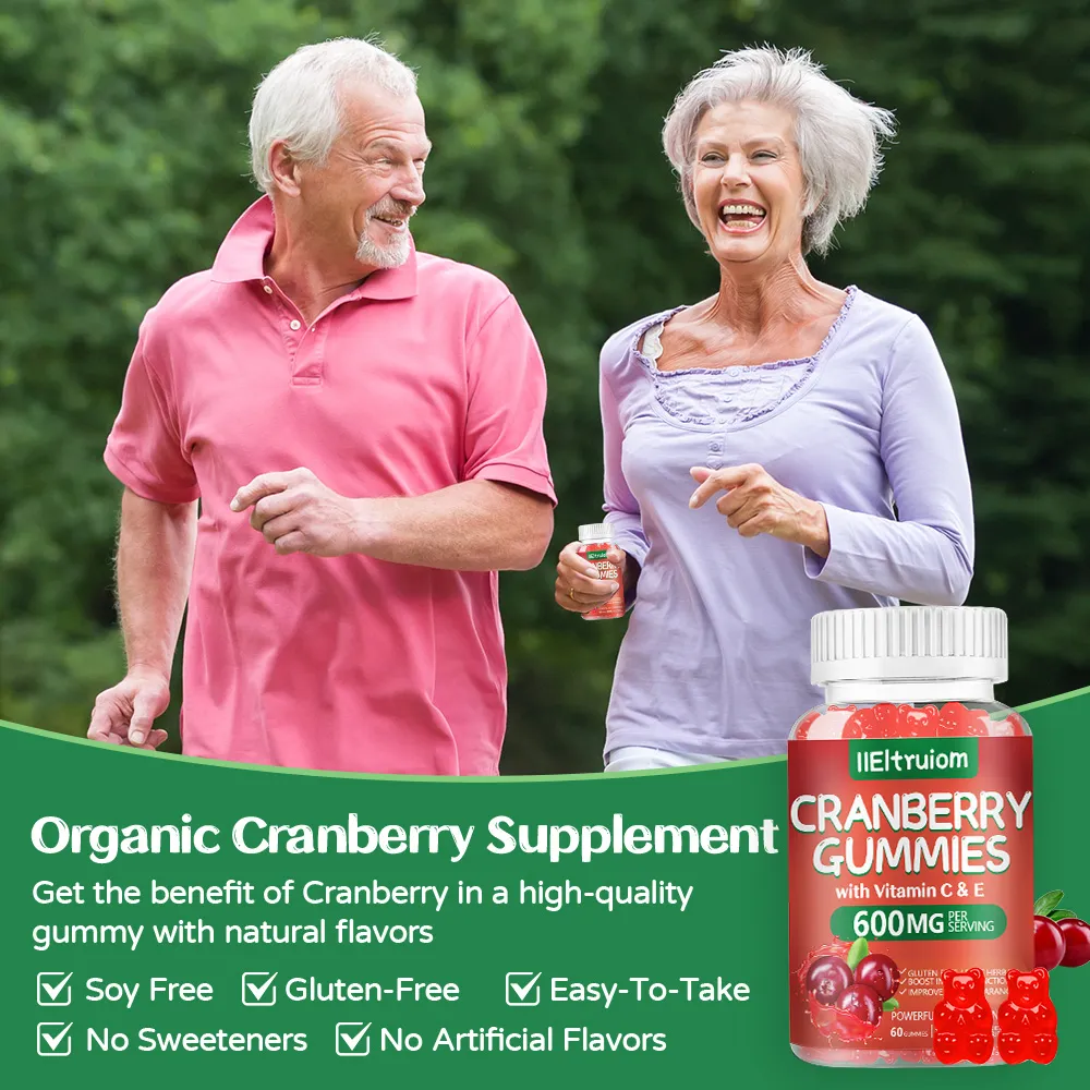 Cranberry Gummies for Women & Men, 600mg Cranberry Extract 50:1 with Vitamin C & E, Hibiscus Blend for Daily Wellness, Vegan Pectin Chewable, 60 Gummies