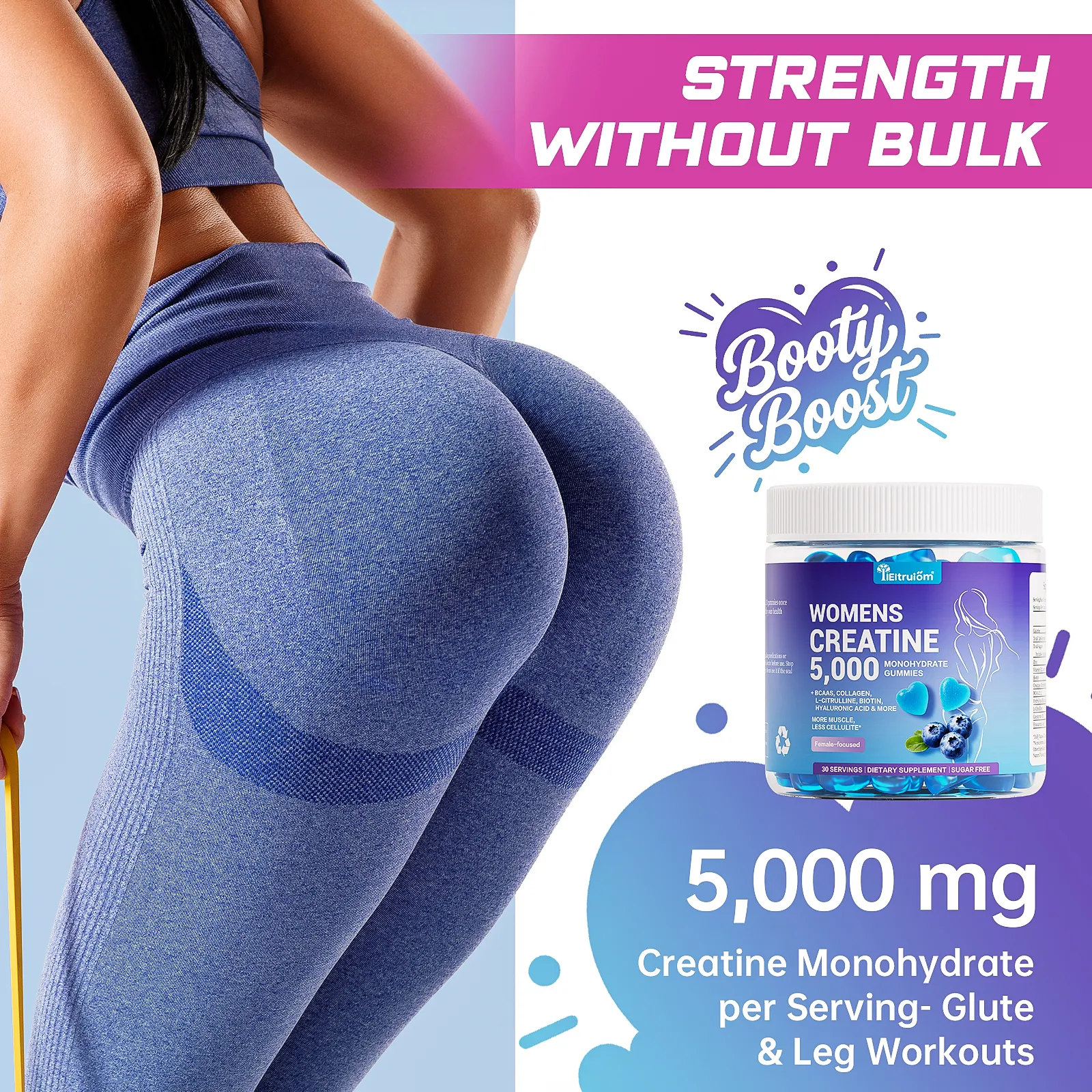 Creatine Gummies for Women 5000mg – Sugar Free Creatine Monohydrate Chews for Strength, Lean Muscle & Recovery, with Collagen & BCAA, Pre Workout Supplement, 90 Gummies