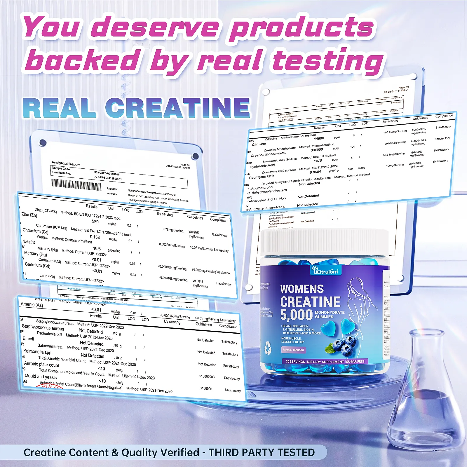 Creatine Gummies for Women 5000mg – Sugar Free Creatine Monohydrate Chews for Strength, Lean Muscle & Recovery, with Collagen & BCAA, Pre Workout Supplement, 90 Gummies
