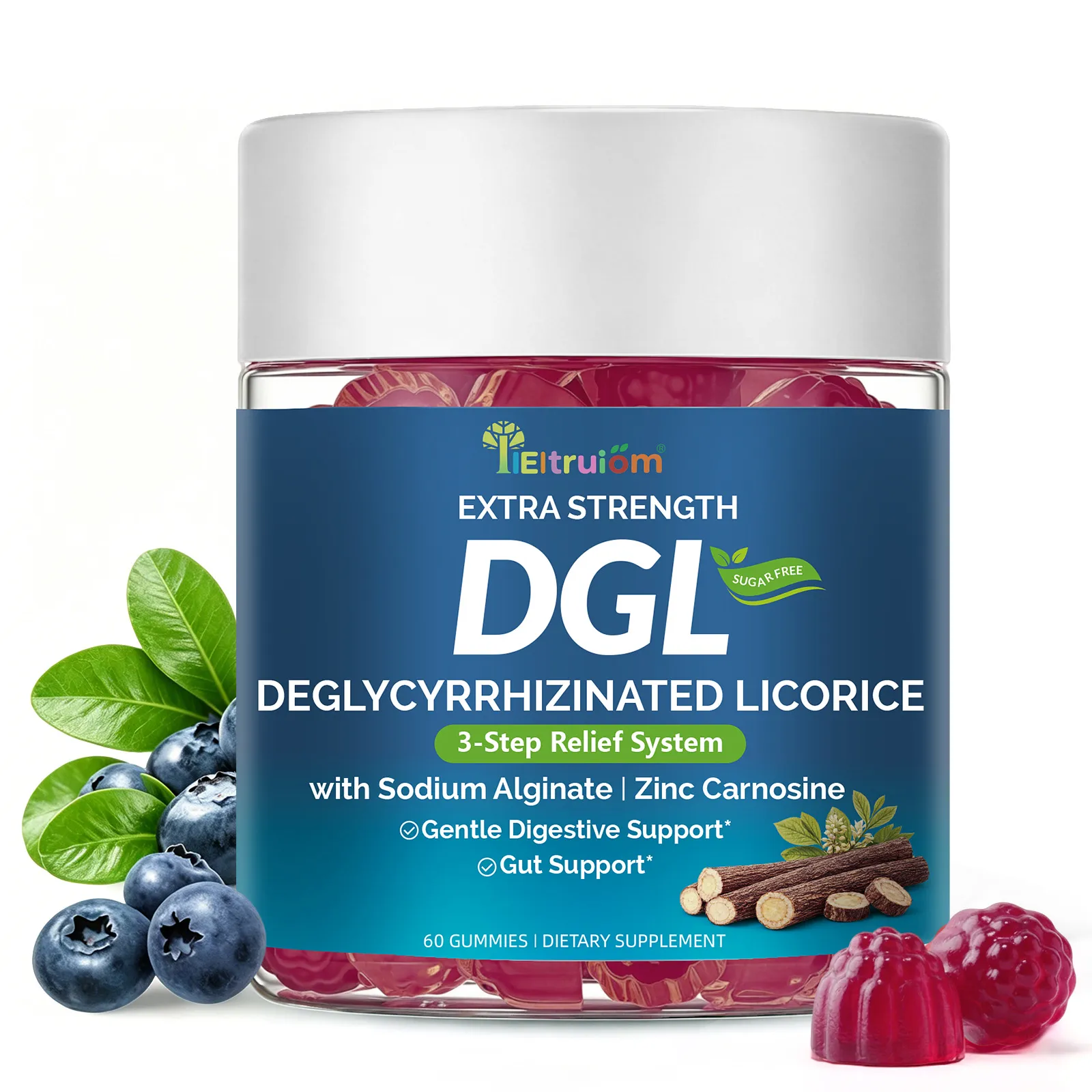 DGL Gummies, Deglycyrrhizinated Licorice Root Extract with Zinc Carnosine & Aloe Vera for Digestive Support – Sodium Alginate & Ginger Formula – Vegan DGL Licorice Gummies – Sugar-Free, Non-GMO, 60 Count