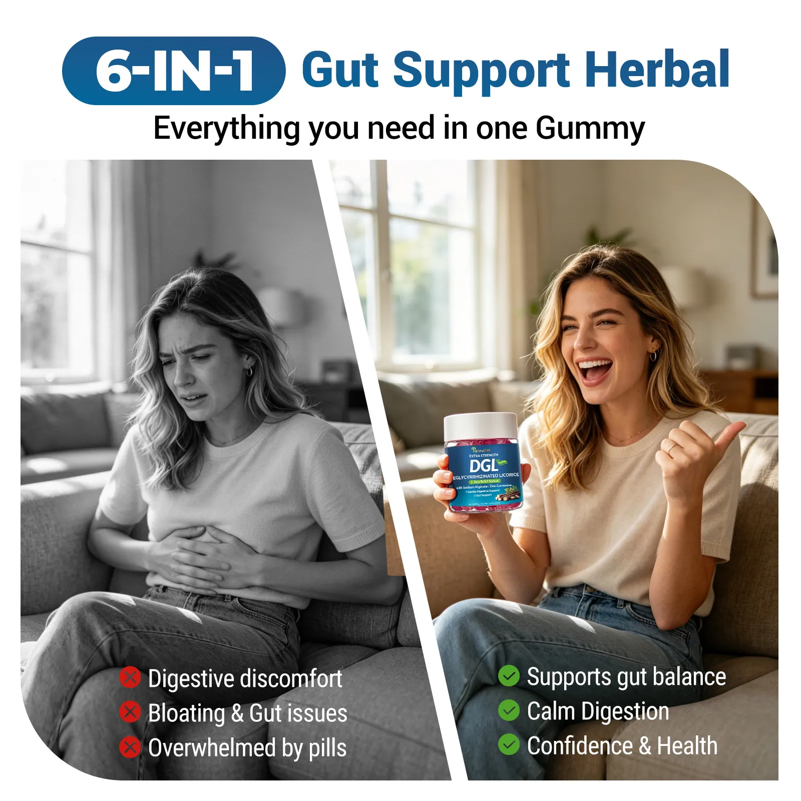 DGL Gummies, Deglycyrrhizinated Licorice Root Extract with Zinc Carnosine & Aloe Vera for Digestive Support – Sodium Alginate & Ginger Formula – Vegan DGL Licorice Gummies – Sugar-Free, Non-GMO, 60 Count