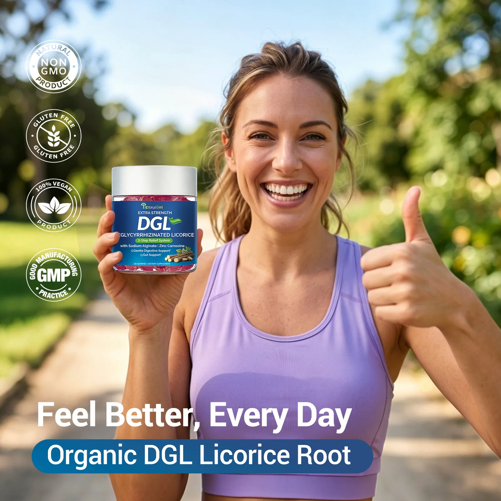 DGL Gummies, Deglycyrrhizinated Licorice Root Extract with Zinc Carnosine & Aloe Vera for Digestive Support – Sodium Alginate & Ginger Formula – Vegan DGL Licorice Gummies – Sugar-Free, Non-GMO, 60 Count