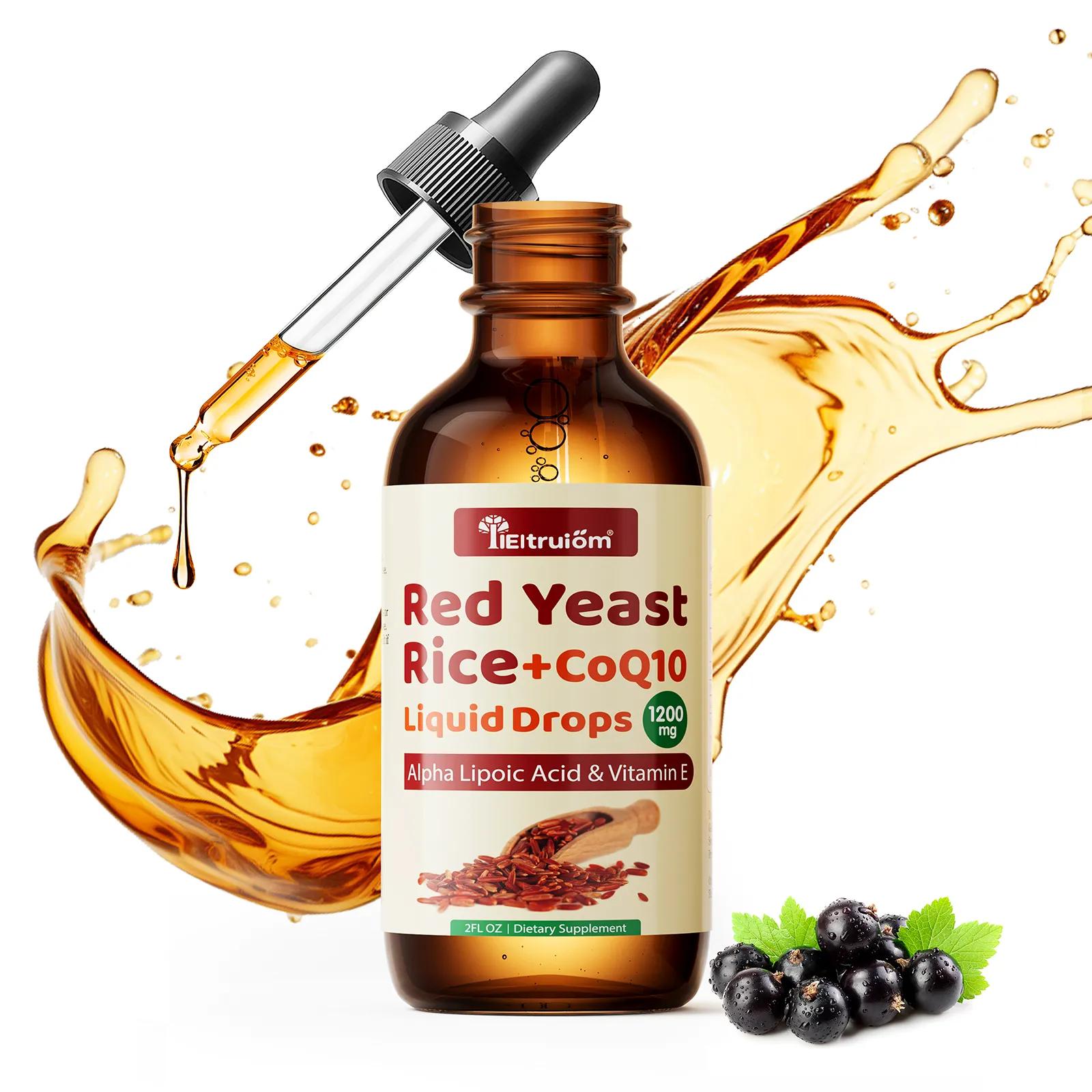 Red Yeast Rice with Coq10 Drops, Organic Red Yeast Rice 1200mg with Alpha Lipoic Acid for Cholesterol Support, Coenzyme Q10 100mg for Heart Health Support - 2 oz, Citrinin Free