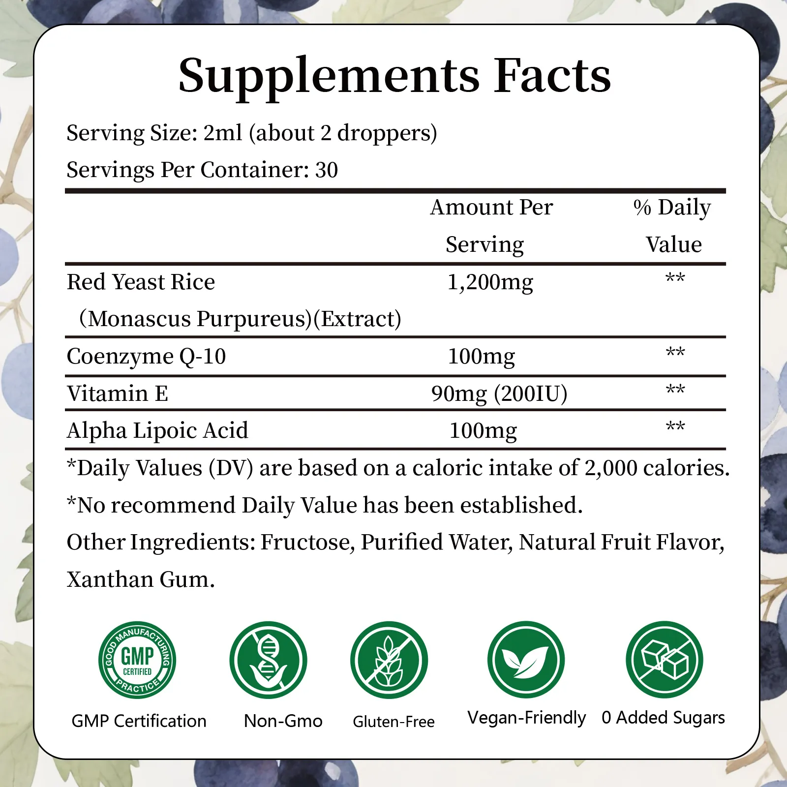 Red Yeast Rice with Coq10 Drops, Organic Red Yeast Rice 1200mg with Alpha Lipoic Acid for Cholesterol Support, Coenzyme Q10 100mg for Heart Health Support - 2 oz, Citrinin Free
