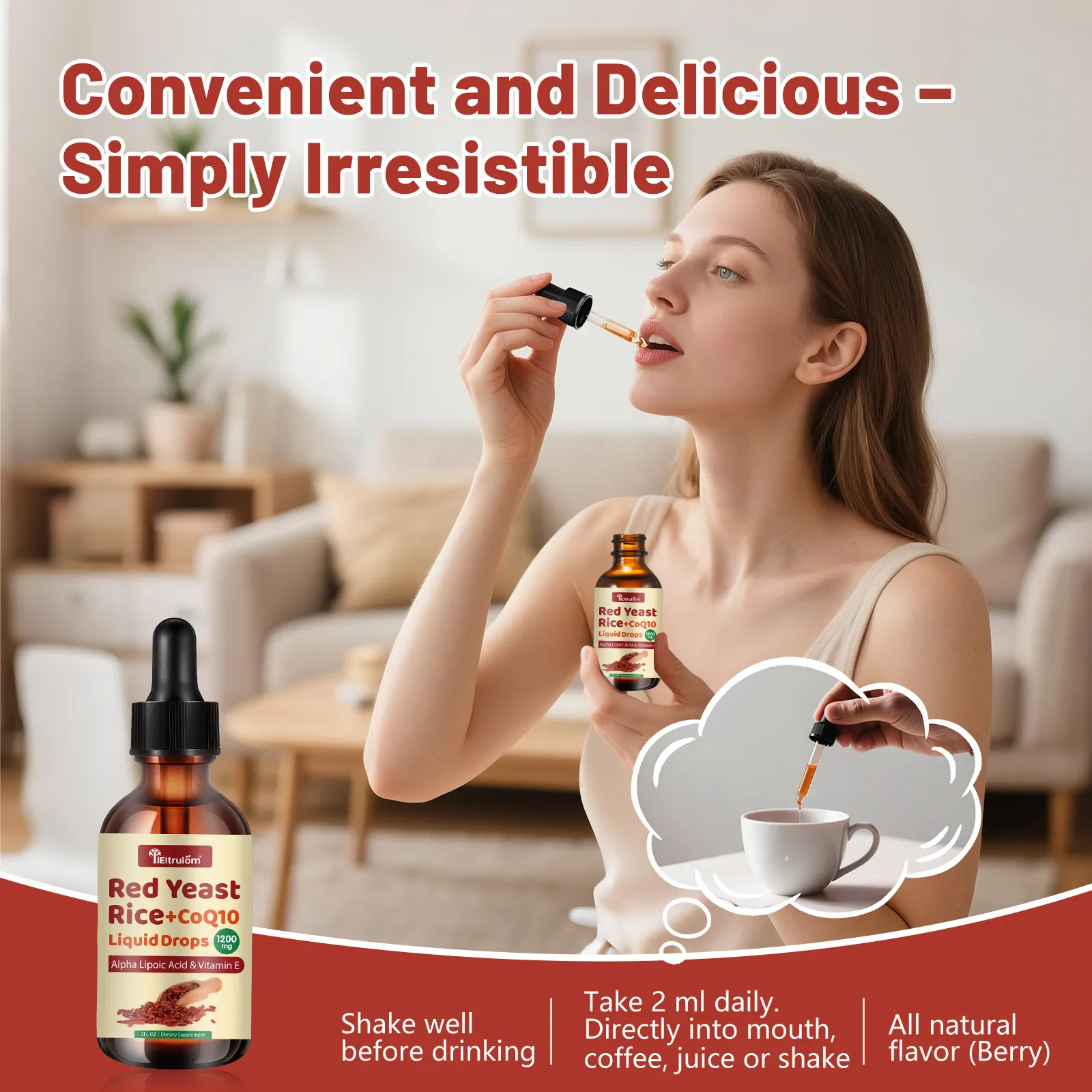 Red Yeast Rice with Coq10 Drops, Organic Red Yeast Rice 1200mg with Alpha Lipoic Acid for Cholesterol Support, Coenzyme Q10 100mg for Heart Health Support - 2 oz, Citrinin Free
