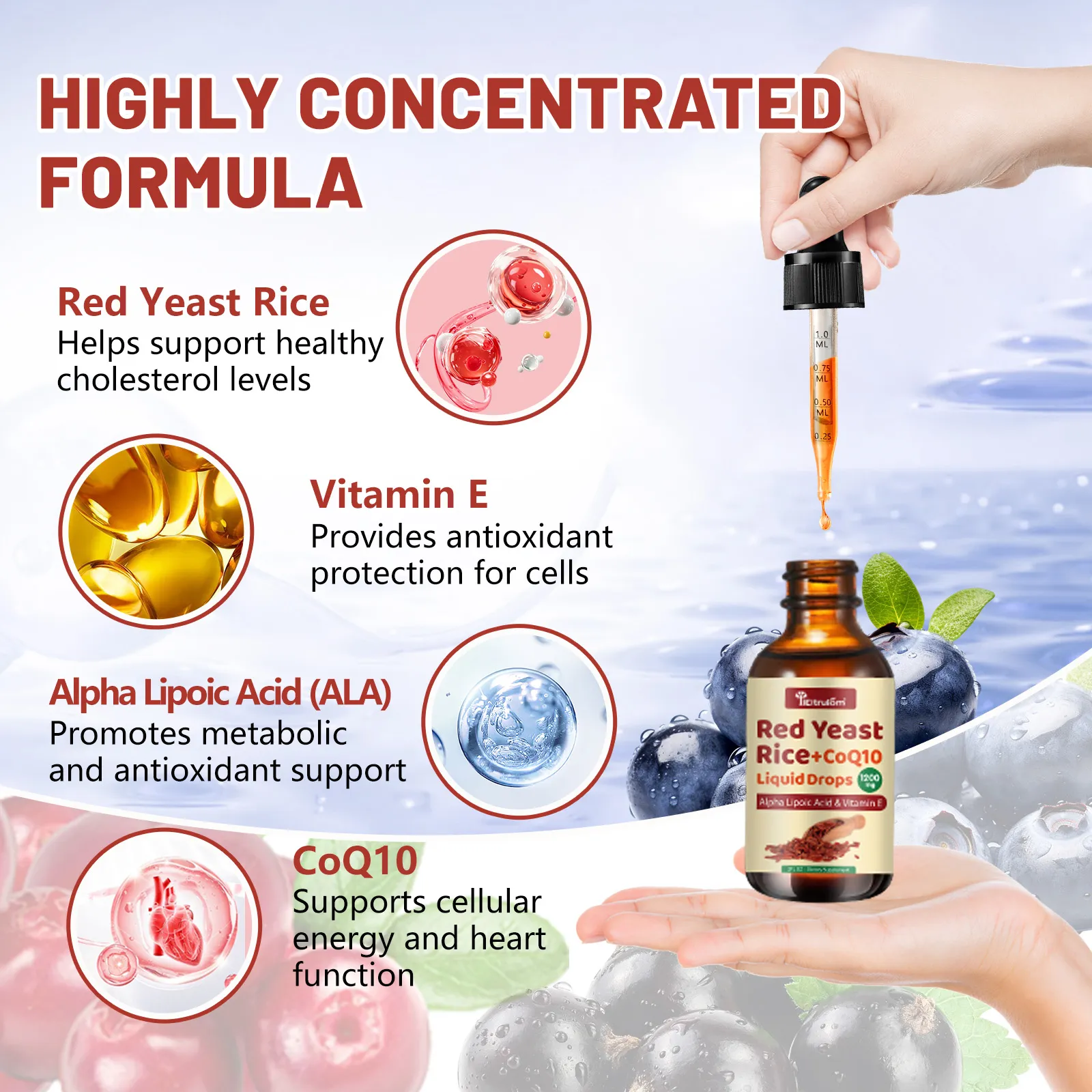 Red Yeast Rice with Coq10 Drops, Organic Red Yeast Rice 1200mg with Alpha Lipoic Acid for Cholesterol Support, Coenzyme Q10 100mg for Heart Health Support - 2 oz, Citrinin Free